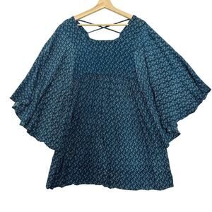 Earthbound Trading Co Mini Dress Womens M Blue Flutter Sleeve Boho Hippie Girlie